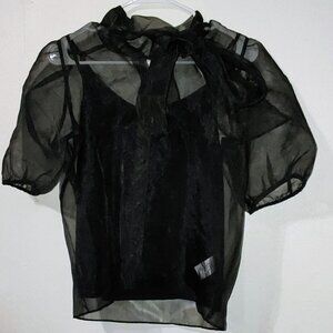 Joie Black polyester Sheer Short Sleeve Blouse, with cami (medium)